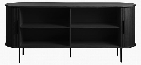 Černá nízká komoda v dekoru dubu s posuvnými dveřmi 76x180 cm Nola – Unique Furniture
