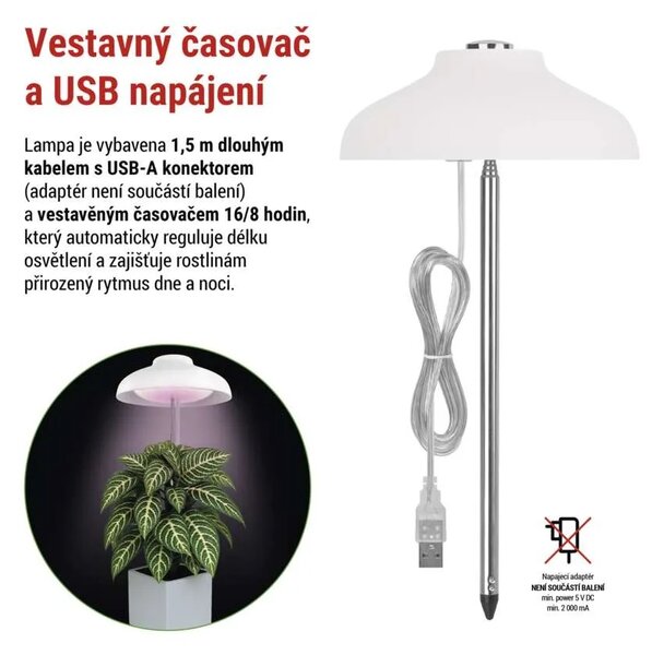 EMOS LED GROW pěstební lampa 5 W, časovač, bílá 1538900010