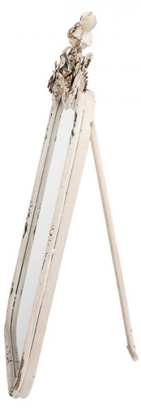 Zrcadlo v béžovém rámu s patinou s florálním motivem a ptáčkem Anne-jasmijn – 27x5x45 cm