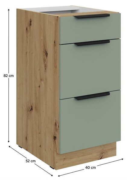 Kondela Dolní kuchyňská skříňka Arsany 40 D 3S BB - aquamarine / dub artisan