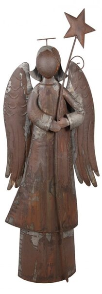 Vánoční dekorace hnědý kovový anděl držící hvězdu – 48x18x133 cm