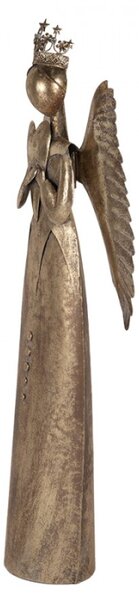 Vánoční dekorace zlatý kovový anděl s korunkou na hlavě a držící srdce – 52x22x144 cm