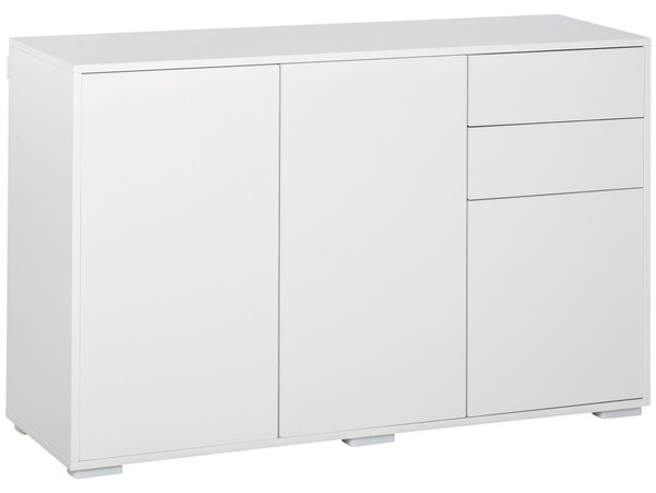 Sweiko, skříň, úložná skříň, víceúčelová skříň, archivní skříň, komoda, 2 zásuvky, 3 dveře, materiál: dřevotříska E1, barva: bílá, rozměry: 117 x 36 x 74 cm