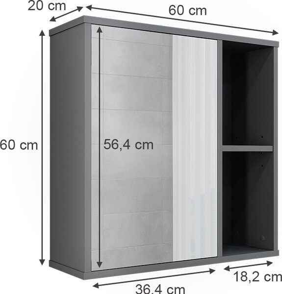Koupelnová skříňka se zrcadlem Vicco Leano Antracit/horský dub 60 x 60 cm, Model 52123