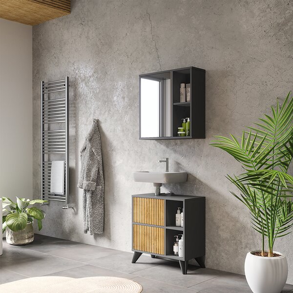 Koupelnová skříňka se zrcadlem Vicco Leano Antracit/horský dub 60 x 60 cm, Model 52123