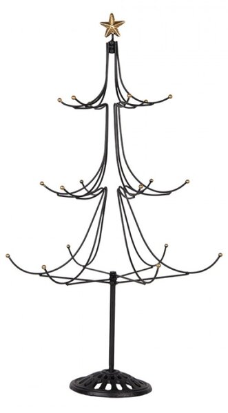 Vánoční dekorace černý kovový stromeček se zlatými detaily – 41x71 cm
