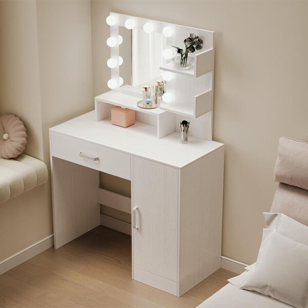 KOSMETICKÁ TOALETKA NA MAKE-UP S LED ZRCADLEM MODERNÍ GLAMOUR LOFT 90 cm