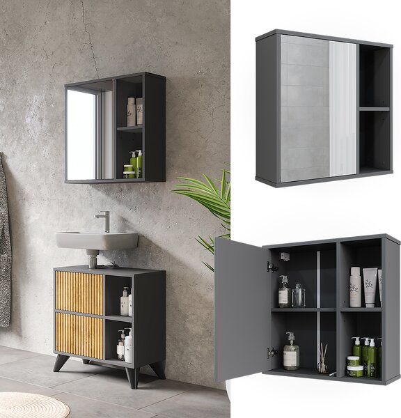 Koupelnová skříňka se zrcadlem Vicco Leano Antracit/horský dub 60 x 60 cm, Model 52123