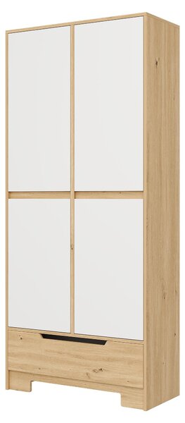 Kuchyňská skříňka s jednou zásuvkou, nastavitelnými policemi a úložným prostorem na dveřích, rozměry 80 x 35 x 180 cm, barva bílá a přírodní