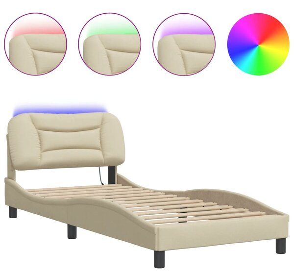 Rám postele s LED bez matrace Hvar Cream 80x200 cm Látka 3213667