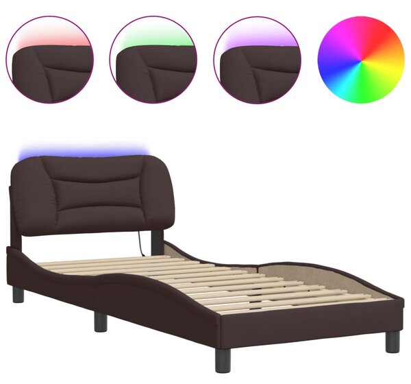 Rám postele s LED bez matrace Hvar tmavě hnědý 80 x 200 cm textil 3213665