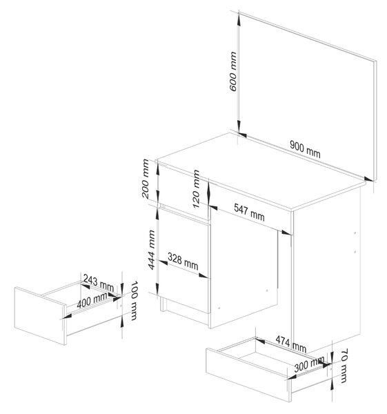 AKORD Furniture Factory P-2/SLCLL90x60BIA, 2 zásuvka/zásuvek, 500 mm, 900 mm, 1420 mm, 43 kg
