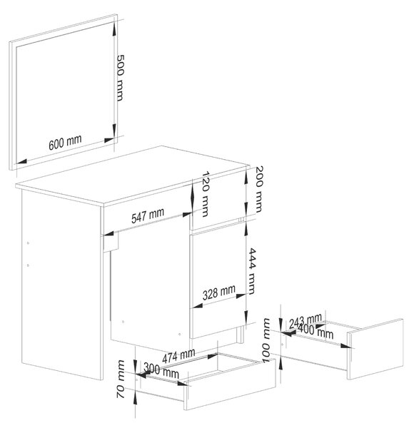 AKORD Furniture Factory P-2/SLCLPWEN, 2 zásuvka/zásuvek, 500 mm, 900 mm, 1420 mm, 43 kg