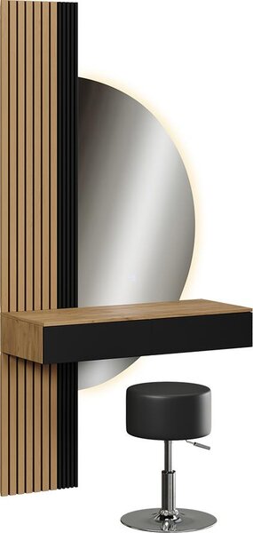 Toaletní stolek Vicco Melina Dub/černá 100 cm se zrcadlem LED a stoličkou, Model 58446
