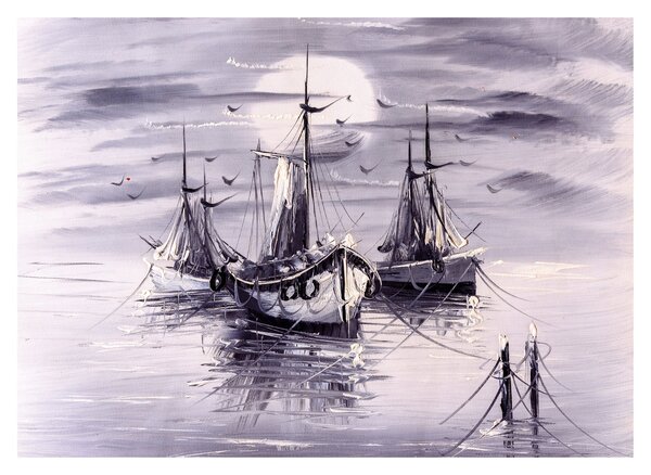 Skleněný obraz - Přístav, olejomalba (70x50 cm)