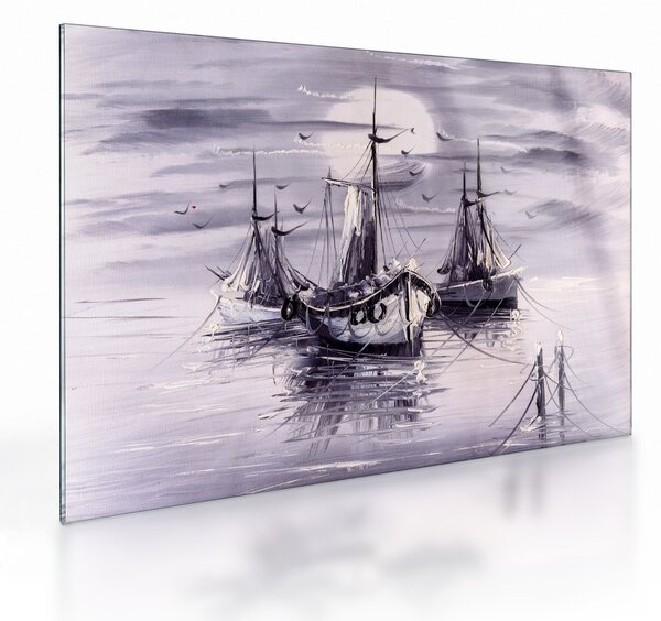 Skleněný obraz - Přístav, olejomalba (70x50 cm)