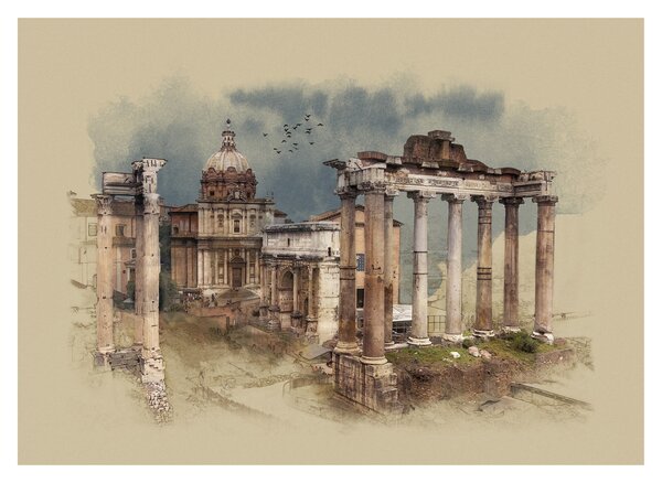Skleněný obraz - Forum Romanum, Řím, Itálie (70x50 cm)