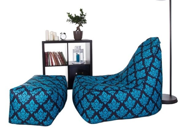 Sedací pytel s taburetem Glory Plus XXXL (modrá)