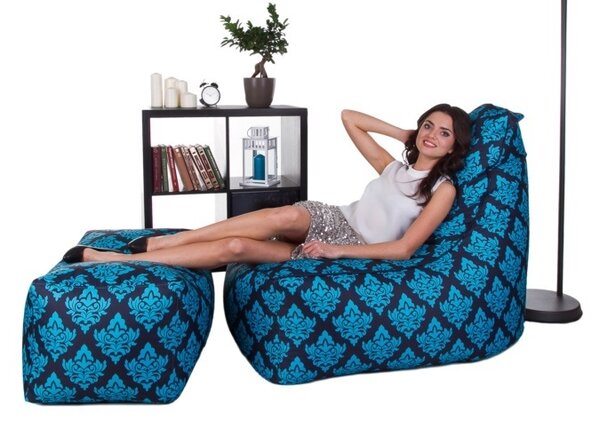 Sedací pytel s taburetem Glory Plus XXXL (modrá)
