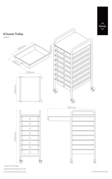 Plastový pojízdný regál v bílo-stříbrné barvě 33x83 cm – Premier Housewares