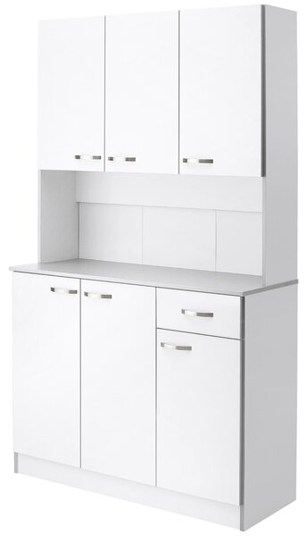 Kuchyňská skříň Sweiko, komoda s horní deskou, zásuvky, pracovní deska, rozměry 101x39x180 cm, barva bílá/šedá