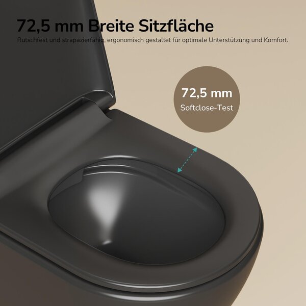 EMKE Závěsné WC bezokrajové, keramické, úspora vody, přímé a dvojité protisměrné splachování, sedátko Soft-Close, černá matná