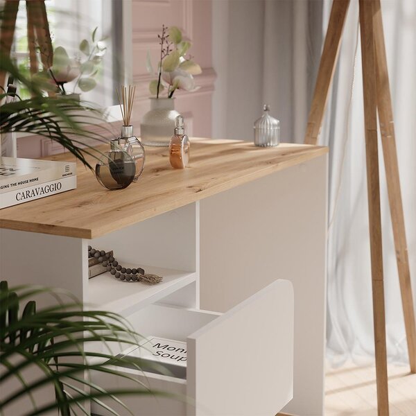 Toaletní stolek Vicco Karen Bílá/Artisan 110 cm se zásuvkami, Model 56296