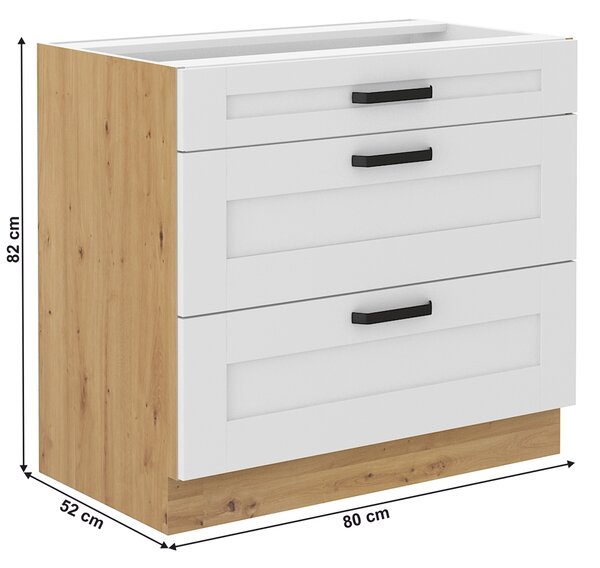 Kondela Dolní kuchyňská skříňka Lula 80 D 3S BB - bílá / dub artisan