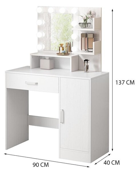 KOSMETICKÁ TOALETKA NA MAKE-UP S LED ZRCADLEM MODERNÍ GLAMOUR LOFT 90 cm