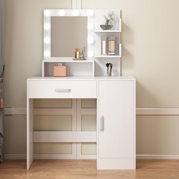 KOSMETICKÁ TOALETKA NA MAKE-UP S LED ZRCADLEM MODERNÍ GLAMOUR LOFT 90 cm