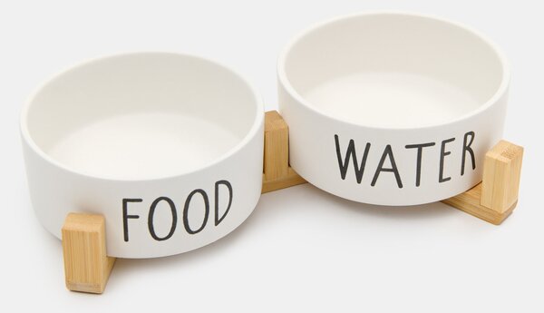 Sinsay - Sada keramických misek pro zvířata Food & Water - bílá