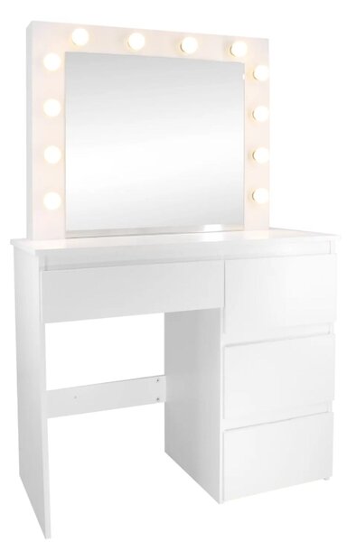 INLEA Toaletní stolek ZYRA s LED osvětlením (LED žárovky) a 4 zásuvkami – bílý
