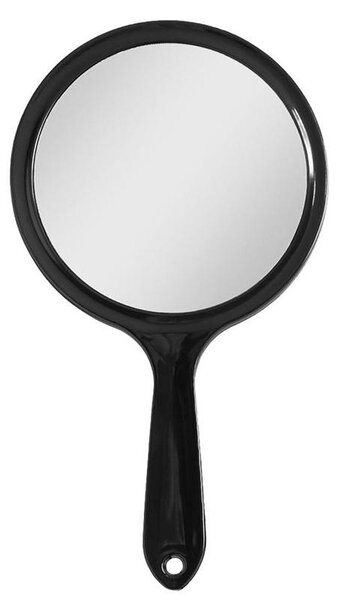 UNIQ Kulaté oboustranné ruční zrcátko, černé – kosmetické zrcátko s dvojnásobným zvětšením, průměr 14,5 cm
