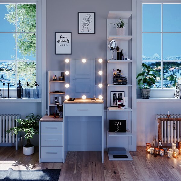 Toaletní stolek Vicco Conrada Bílá/Sonoma 80 cm s LED osvětlením, Model 39978