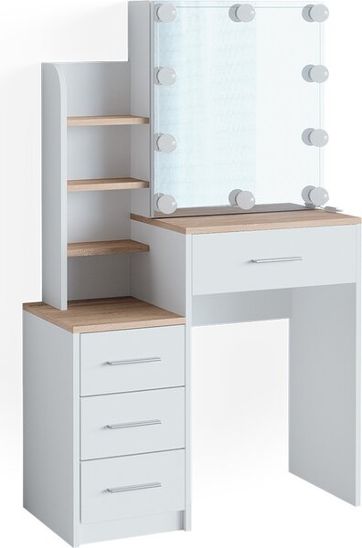 Toaletní stolek Vicco Conrada Bílá/Sonoma 80 cm s LED osvětlením, Model 39978