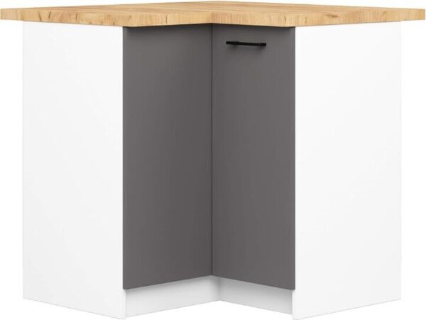 BDW - Kuchyňská skříňka - Rohová kuchyňská skříňka, pracovní deska, bílá/šedá, 90 cm