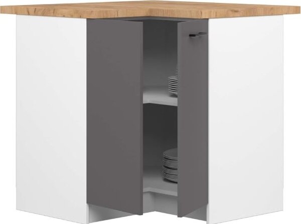 BDW - Kuchyňská skříňka - Rohová kuchyňská skříňka, pracovní deska, bílá/šedá, 90 cm