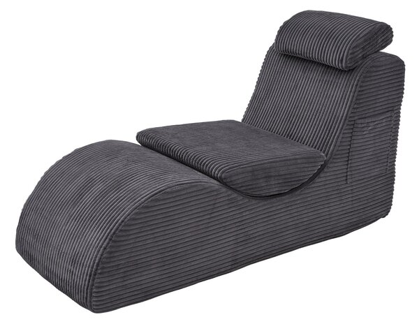 LVHOM Čalouněné lehátko s odnímatelnými polštáři a podnožkou, chaise longue, lehátko s funkcí spaní, manšestrová tkanina, tmavě šedá barva