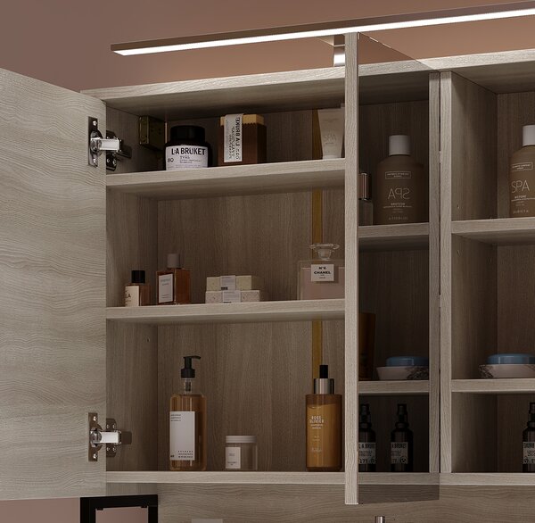 Koupelnová skříňka se zrcadlem Vicco Vionna Dub/černá 80 x 71.5 cm se světlem LED, Model 55335