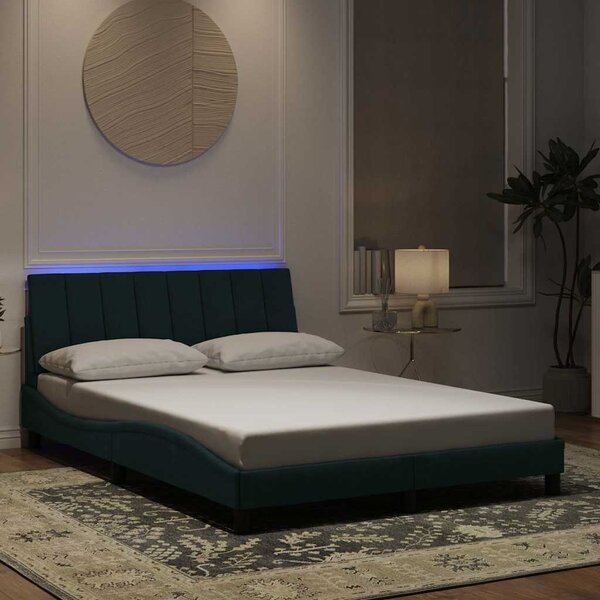 Rám postele s LED osvětlením bez matrace Hanko tmavě zelený 140 x 190 cm samet 3213778