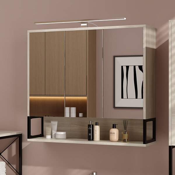 Koupelnová skříňka se zrcadlem Vicco Vionna Dub/černá 80 x 71.5 cm se světlem LED, Model 55335