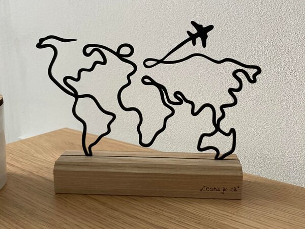 Kovová dekorace Mapa světa Stojánek: "Cesta je cíl"