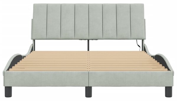 Rám postele s LED osvětlením bez matrace Hanko světle šedý 140 x 190 cm samet 3213775