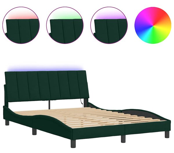 Rám postele s LED osvětlením bez matrace Hanko tmavě zelený 140 x 190 cm samet 3213778