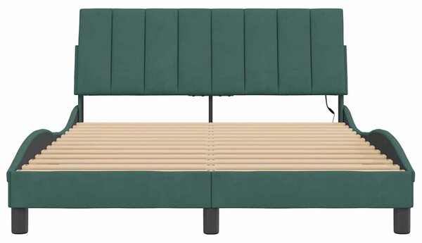 Rám postele s LED osvětlením bez matrace Hanko tmavě zelený 140 x 190 cm samet 3213778