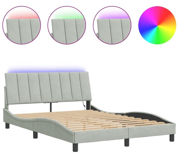 Rám postele s LED osvětlením bez matrace Hanko světle šedý 140 x 190 cm samet 3213775