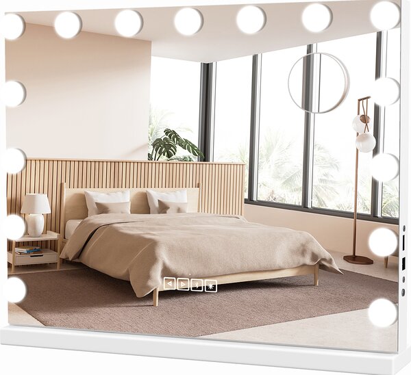 COSTWAY Hollywoodské zrcadlo s 15 stmívatelnými LED světly, 10x zvětšení, make-up zrcadlo 46x58cm