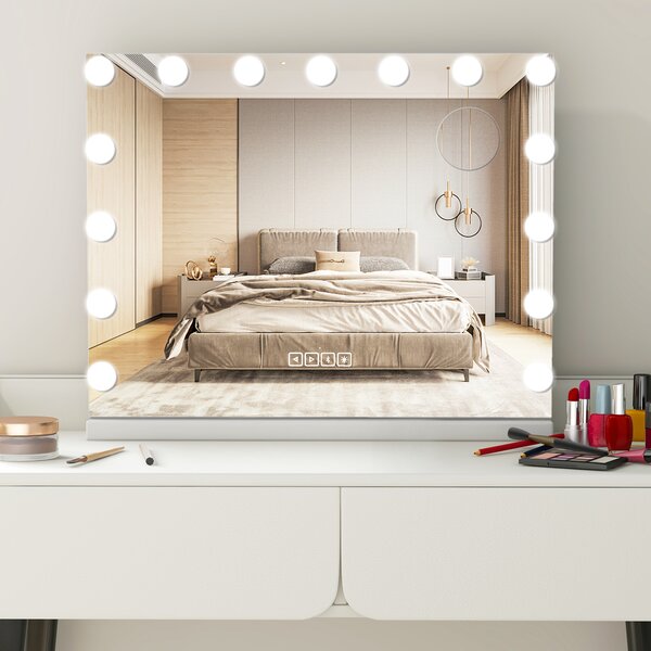 COSTWAY Hollywoodské zrcadlo s 15 stmívatelnými LED světly, 10x zvětšení, make-up zrcadlo 46x58cm