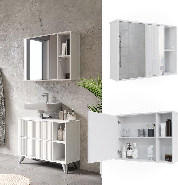 Koupelnová skříňka se zrcadlem Vicco Leano Bílá 80 x 60 cm, Model 52128