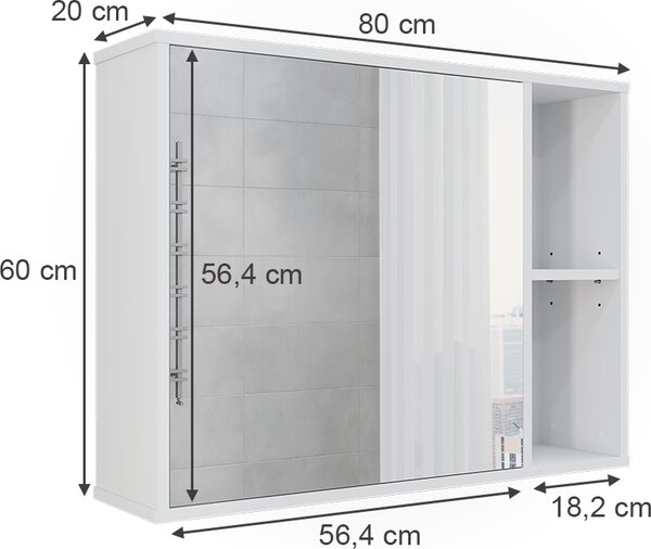 Koupelnová skříňka se zrcadlem Vicco Leano Bílá 80 x 60 cm, Model 52128